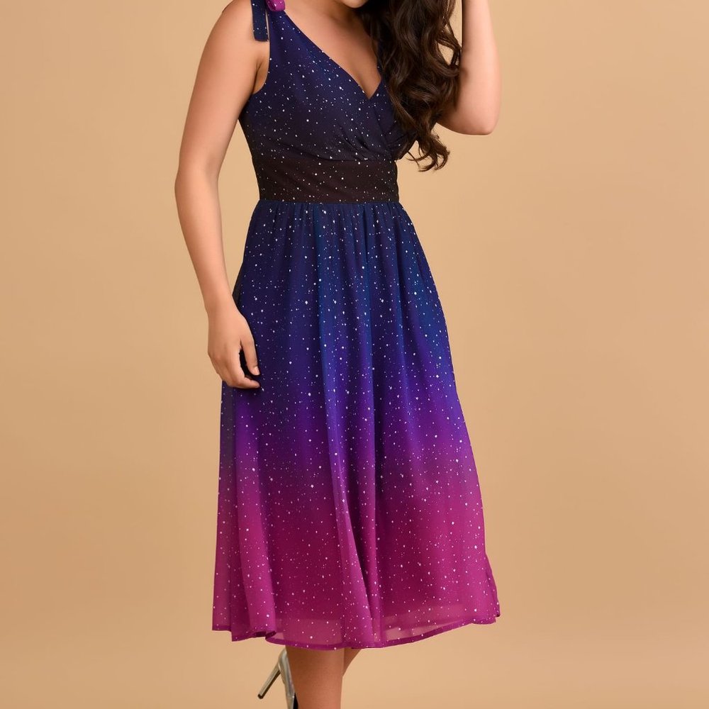 Women's Ombre Midi Dress in Navy to Magenta